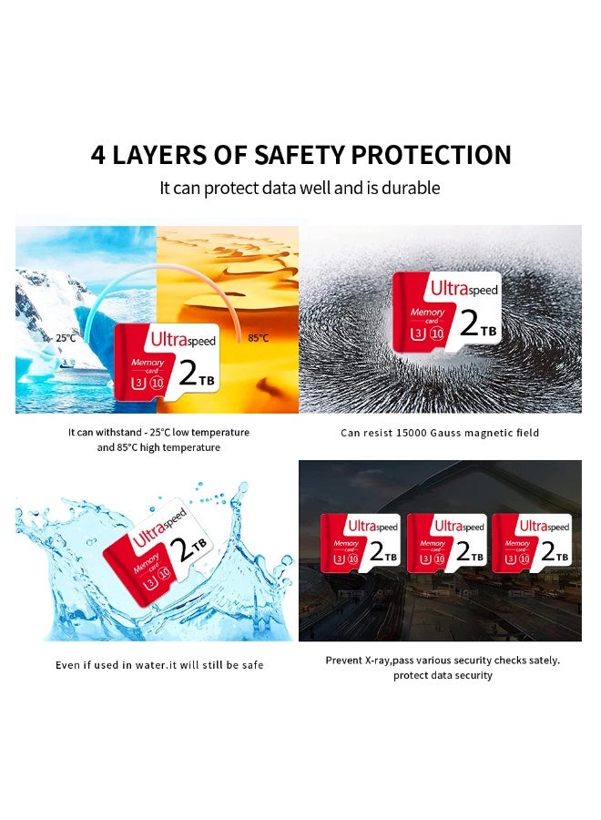 بطاقة SD ميكرو 2TB بطاقة الذاكرة SD بطاقة TF فئة 10 بطاقة SD نقل عالية السرعة مع محول لكاميرات داش وكاميرات العمل وكاميرات المراقبة والأمن - Image 3